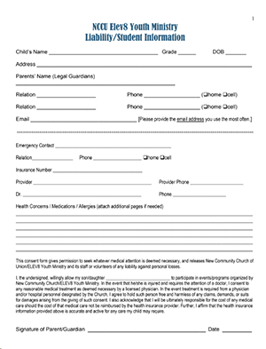 Elev8 Youth Liability Student Info Form